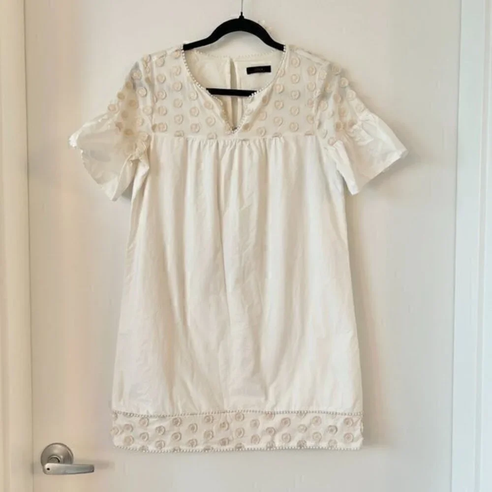 J. Crew Women's Bell Sleeve Dot Fringe Ivory Dress Size 4